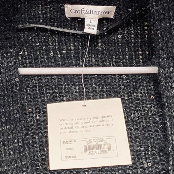 Croft & Barrow Women's Open Front Cardigan Black Large Subtle Sequin Sparkle NWT - Picture 8 of 9